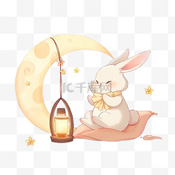 手绘中秋节灯笼图片_手绘中秋节可爱的兔子月亮卡通元