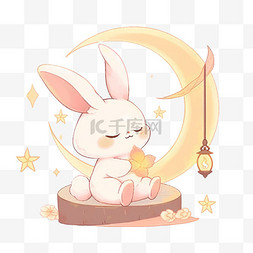 中秋节可爱的兔子月亮手绘元素卡
