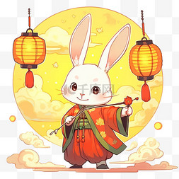 中秋节国风兔子赏月卡通手绘元素