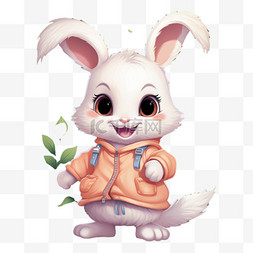 月兔插画图片_中秋节可爱兔子手绘月兔插画白色