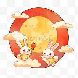 中秋节场景可爱的兔子元素赏月卡