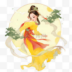 桂花树素描图片_中秋节嫦娥奔月卡通手绘元素