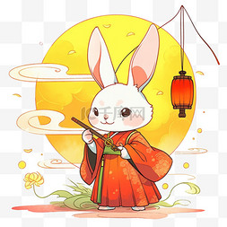 中秋节手绘国风兔子赏月卡通元素