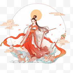 手绘神话图片_古典手绘中秋节嫦娥奔月元素