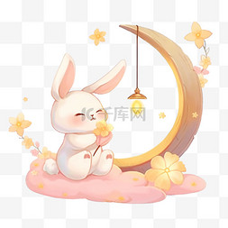 中秋节手绘可爱的兔子月亮卡通元