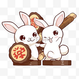 中秋节手绘古典兔子月饼卡通元素