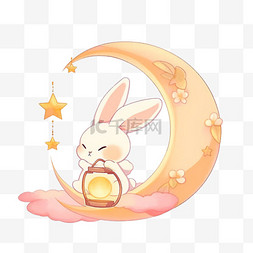 中秋节可爱的兔子手绘月亮卡通元