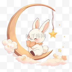 中秋节卡通可爱的兔子月亮手绘元