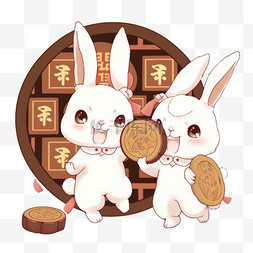 中秋节古典兔子月饼卡通手绘元素