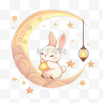 卡通手绘中秋节可爱的兔子月亮元素