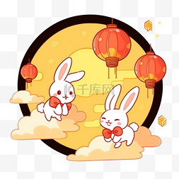 月圆背景图片_可爱的兔子赏月中秋节卡通元素