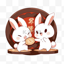 中秋节古典手绘兔子月饼卡通元素