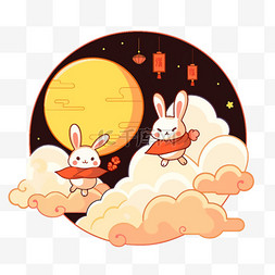 可爱的兔子赏月卡通元素中秋节场