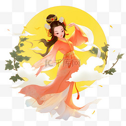 桂花树素描图片_中秋节嫦娥奔月手绘卡通元素