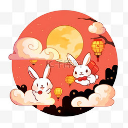 月圆背景图片_卡通元素中秋节场景可爱的兔子赏
