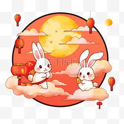 月圆背景图片_卡通中秋节场景可爱的兔子赏月元
