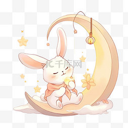 中秋节元素可爱的兔子月亮卡通手