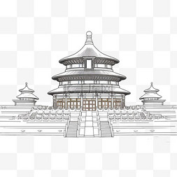 天坛线描工笔画手绘免抠元素