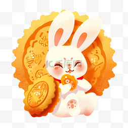 开心月饼图片_中秋节可爱的兔子吃月饼卡通手绘