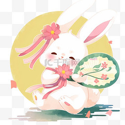 中秋节兔子拿着扇子元素卡通手绘