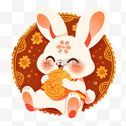 中秋节素材中秋节图片_中秋节卡通可爱的兔子吃月饼元素