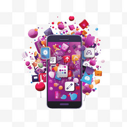 科技主题图片_紫色主题手机，周围是五颜六色的