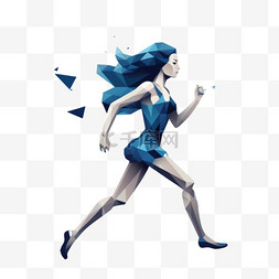 蓝色几何女性奔跑插图。