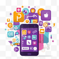 互联网数字科技图片_紫色主题手机，周围是五颜六色的