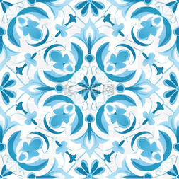 花卉无缝背景图片_浅蓝色大马士革风格的无缝背景