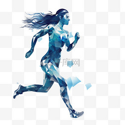 女性运动插图图片_蓝色几何女性奔跑插图。