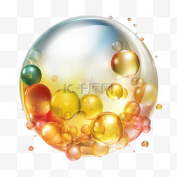 水球气泡图片_透明背景下隔离的油泡、维他命胶