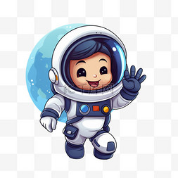 行星星球图片_可爱的宇航员骑着火箭挥舞着手的