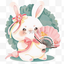 中秋节兔子拿着扇子手绘卡通元素