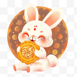 中秋节卡通手绘可爱的兔子吃月饼
