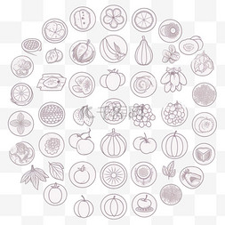 食用图标图片_水果和蔬菜的矢量图标集，采用细