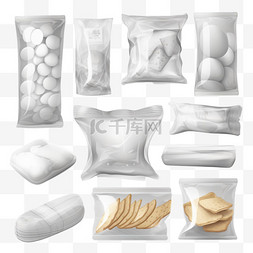 塑料袋模板图片_一套白色零食塑料包装的矢量插图