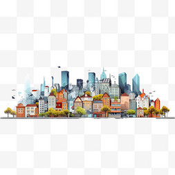 城市建筑天际线全景房屋插图