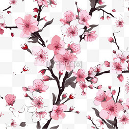 白色的樱花手绘图片_花朵无缝图案。白色背景上若隐若