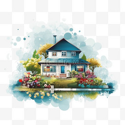 卡通房子平面图图片_有房子和花园的场景