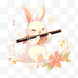 手绘笛子图片_中秋节可爱的兔子吹底子手绘元素