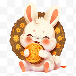 吃的兔子图片_中秋节卡通元素可爱的兔子吃月饼