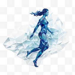 蓝色几何奔跑图片_蓝色几何女性奔跑插图。