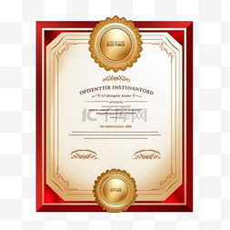 红色证书模板图片_带徽章和边框模板的豪华红金色证