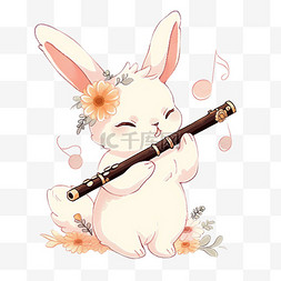 手绘吹笛子图片_中秋节可爱的兔子元素吹底子卡通