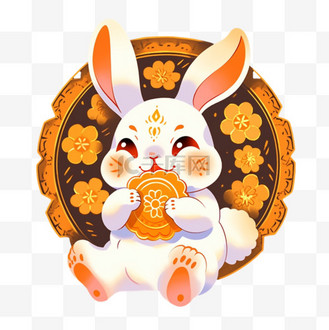 中秋节可爱的兔子吃月饼元素手绘卡通
