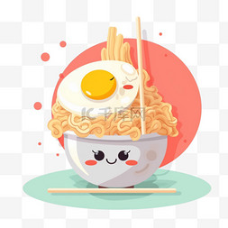 卡通亚洲食物图片_筷子卡通拉面蛋肉拉面
