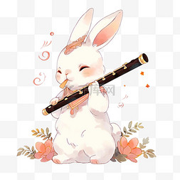 手绘笛子图片_卡通中秋节可爱的兔子吹底子手绘