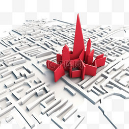 城市地图海报图片_折叠城市地图上的红色方向指针