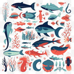 手绘平面设计海洋动物系列