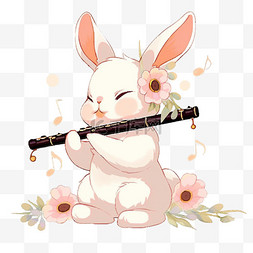 手绘吹笛子图片_中秋节可爱的兔子吹底子手绘元素
